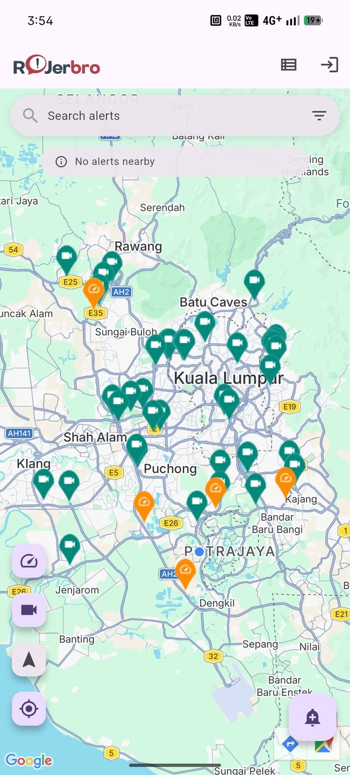 Map view of RoJerbro traffic and road-safety alerts near you