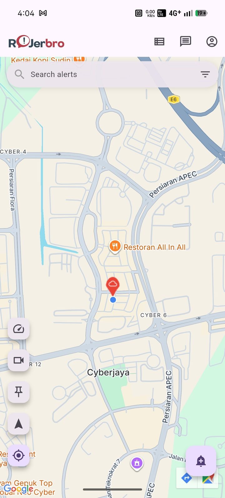 Map view of RoJerbro traffic and road-safety alerts near you